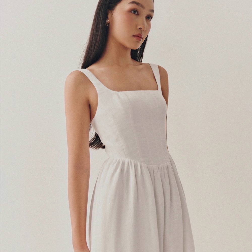 White Caramel Monster linen midaxi dress with linen liner. Style name Sabrina